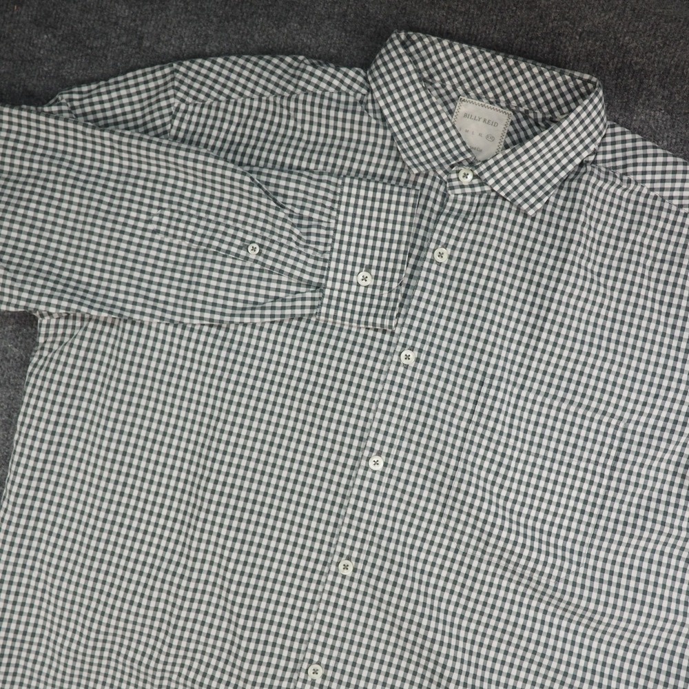 Billy Reid Shirt Mens 2XL Standard Cut Green White Gingham Plaid Made in Italy